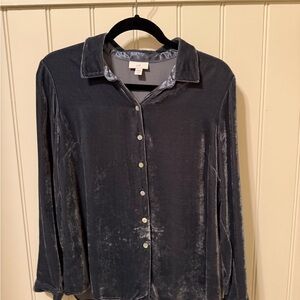 J. Jill Charcoal Velvet Button-Down Shirt